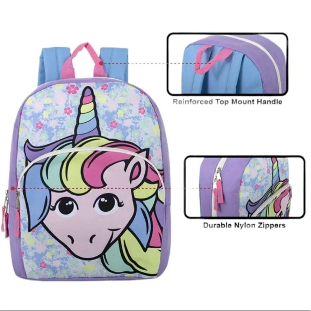 Rainbow Unicorn Backpack Travel School Adjustable Padded Straps Kids Purple
